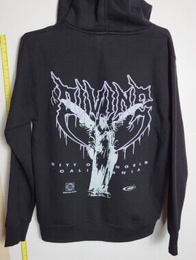 New Red Eight gothic/metal-style graphic Divine Print Logo Hoodie Mens S Black
